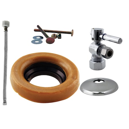 Westbrass Toilet Kit W/ 1/4-Turn nom comp Stop and Wax Ring, Lever Handle in Polished Chrome D1612TBL-26